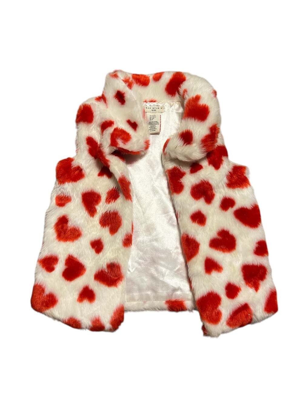 Max Studio Kids Girls Red Faux Fur Heart Print Vest Size XS 4